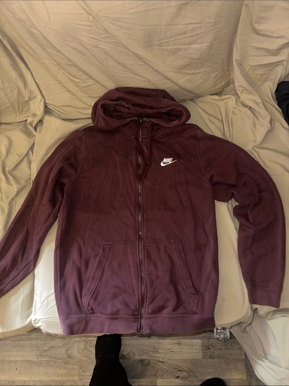 Nike Men's Burgundy Full-Zip Hoodie with White Logo